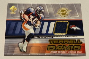 lot 24A image: Terrell Davis Relic 2001 Private Stock Pacific Game-Worn #48 Football Card