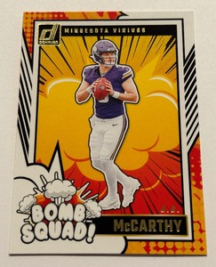 lot 55A image: JJ McCarthy RC Bomb Squad Insert 2024 Donruss #5 Rookie Minnesota Vikings Football Card