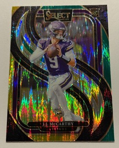 lot 57A image: JJ McCarthy RC Premier Level Prizm 2024 Select #134 Rookie Minnesota Vikings Football Card