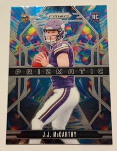lot 65A image: JJ McCarthy RC Prizmatic Insert2024 Prizm #8 Rookie Minnesota Vikings Football Card