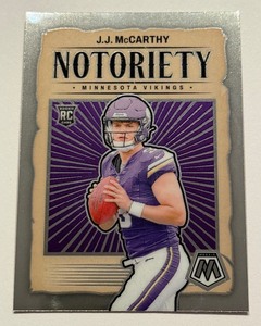 lot 67A image: JJ McCarthy RC Noteriety Insert 2024 Mosaic #21 Rookie Minnesota Vikings Football Card