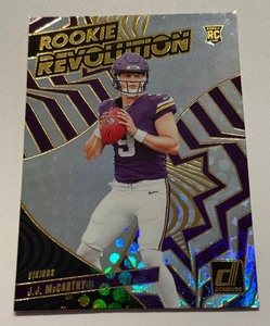 lot 73A image: JJ McCarthy RC Rookie Revolution 2024 Donruss #3 Minnesota Vikings Football Card