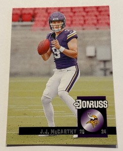 lot 75A image: JJ McCarthy RC 2024 Donruss #27 Rookie Minnesota Vikings Football Card