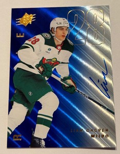 lot 84A image: Liam Ohgren Auto RC 199 2025 SPx #138 Blue Auto Numbered 196199 Rookie Minnesota Wild Hockey Card
