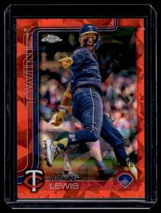 lot 42 image: Royce Lewis35 Orange SP Cracked Ice 2025 Topps Chrome #254 Numbered 1425 Minnesota Twins Baseball Card