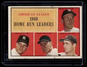 lot 55 image: Mickey Mantle  Roger Maris 1961 Topps AL HR Leaders #44 Vintage Baseball Card