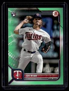 lot 64 image: Joe Ryan 399 Green RC 2022 Bowman #56 Numbered 212.399 Rookie Baseball Card