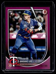 lot 76 image: Brooks Lee 299 RC Pink SP 2025 Bowman #72 Numbered 270299 Baseball Rookie Minnesota Twins Card
