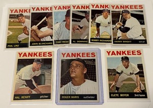 lot 150 image: 1964 New York Yankees 9 Card Lot w Roger Maris #225 Vintage Baseball