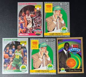 lot 134B image: Cary Payton, Shawn Kemp, David Robinson 5 Card Rookie Basketball Lot