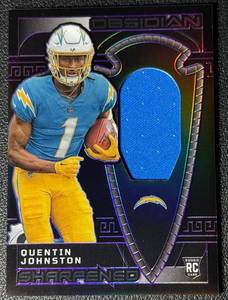 lot 142B image: Quentin Johnson 75 RC Patch 2023 Obsidian Sharpened Swatches #SSW-QJO Numbered 5375 Rookie Football Card