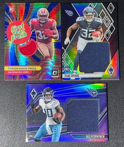 lot 147B image: 3 RC Patch Lot - Spears 199, Fitzpatrick 99, Davis-Price Football Cards