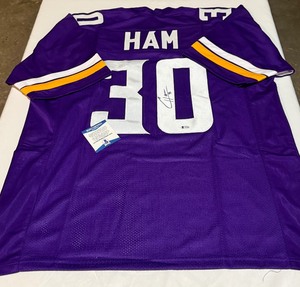 lot 19B image: CJ Ham Signed With Beckett COA Minnesots Vikings Stitched Custom Jersey Size XL