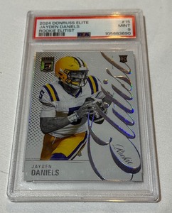 lot 16B image: Jayden Daniels PSA 9 Mint RC 2024 Donruss Elite Rookie Elitest #15 Football Card