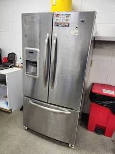 lot 924 image: Maytag Household Stainless Steel Finish Side-by-Side Refrigerator  Bottom Drawer Freezer with Ice and Water MFI2569VEM2