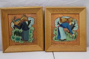 lot 14 image: Original Pair of Albert Gilles Arts & Crafts Copper Enamel, Signed