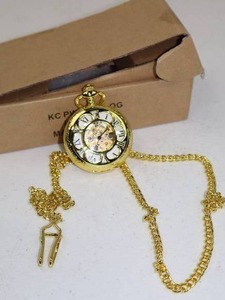 lot 52 image: Gold-Tone Mechanical Pocket Watch with Chain