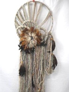 lot 60 image: Bohemian Yarn and Feather Wall Hanging Decor