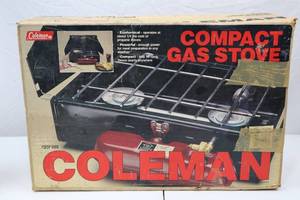 lot 76 image: Vintage Coleman Compact Gas Stove Two Burner in Box