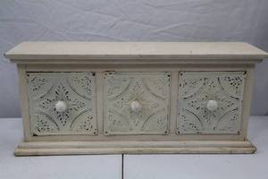 lot 77 image: Distressed White 3-Drawer Tin Front Accent Chest, 23 in. Wide