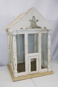 lot 78 image: Distressed White Wooden Tabletop Greenhouse Terrarium, 24 x 15 in.