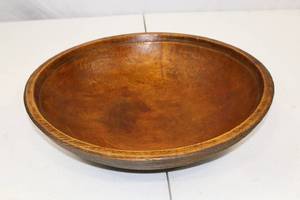 lot 79 image: Antique Primitive Wooden Dough Bowl 13 Inch Diameter