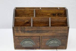 lot 97 image: Pottery Barn Wooden Organizer with Drawers and Compartments