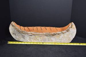 lot 126 image: Vintage Handmade Birch Bark Canoe Model, Approx. 15 Inch