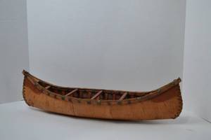 lot 129 image: Handcrafted Birch Bark Canoe Folk Art Decor