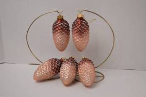 lot 133 image: Set of 5 Glass Pine Cone Christmas Ornaments, Glittered, 5 in.