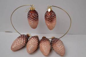 lot 137 image: Set of 5 Glass Pine Cone Christmas Ornaments, 5 Inch, Glitter Accents