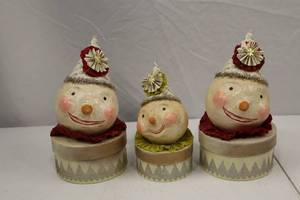 lot 153 image: Set of 3 Festive Holiday Clown Head Containers