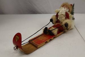 lot 156 image: Vintage Santa Claus Sled Figurine, Signed Christy Robb 2014, 12 in.