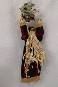 lot 158 image: Primitive Santa Hanging Decoration with Plaid Robe, 24 Inches