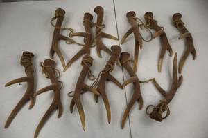 lot 162 image: 11 Velvet-Covered Deer Antler Ornaments with Twine