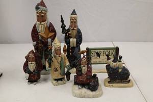 lot 166 image: Star Folk Greg Guedel Christmas Figurine Lot - Santa, Snowmen, Signed