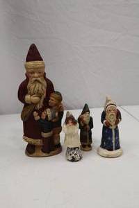 lot 181 image: Walnut Ridge Primitives Christmas Santa Figure Lot, Signed 1991-1995