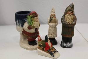 lot 182 image: 4 Signed Kathi Lorance Bajma Christmas Santa Figures Walnut Ridge Coll.
