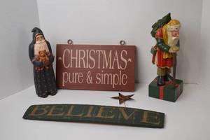 lot 140 image: Christmas Decor Lot Santa Figures, Signs & Star, Midwest Limited Edition