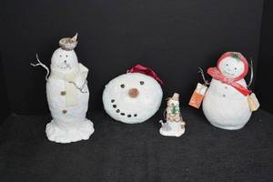 lot 193 image: Christmas Snowman Decor Lot - 4 Midwest Paper Mache Figurines & Ornament