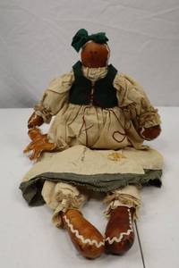 lot 238 image: Handmade Gingerbread Rag Doll, 15 Inch Folk Art Style