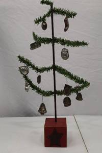 lot 240 image: Vintage Feather Tree with Metal Christmas Ornaments