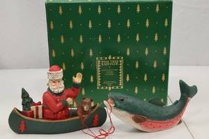 lot 241 image: Pine Tree Lodge Santa in Canoe and Fish Figurine Set with Box