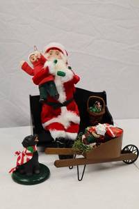 lot 246 image: Christmas Byers Choice Carolers Santa, Bench, Wheelbarrow, Dog Figurine Lot