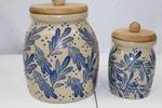 Pair of Beaumont Brothers Pottery Stoneware Canisters - Blue Leaf Pattern