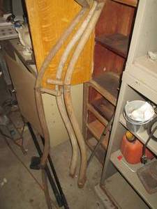 lot 340 image: Vintage wood handled scythe with 2-...