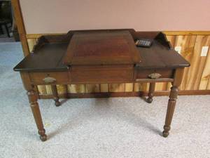 lot 54 image: Vintage wood flip-top writing desk ...