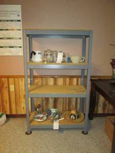 lot 61 image: Sturdy Metal and wood 4-tier shelf ...