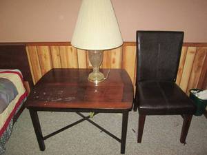 lot 66 image: Metal and wood coffee table, padded...