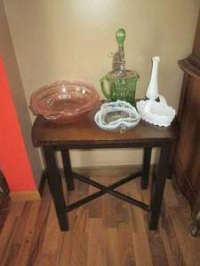 lot 85 image: Wood framed wood top end table with...